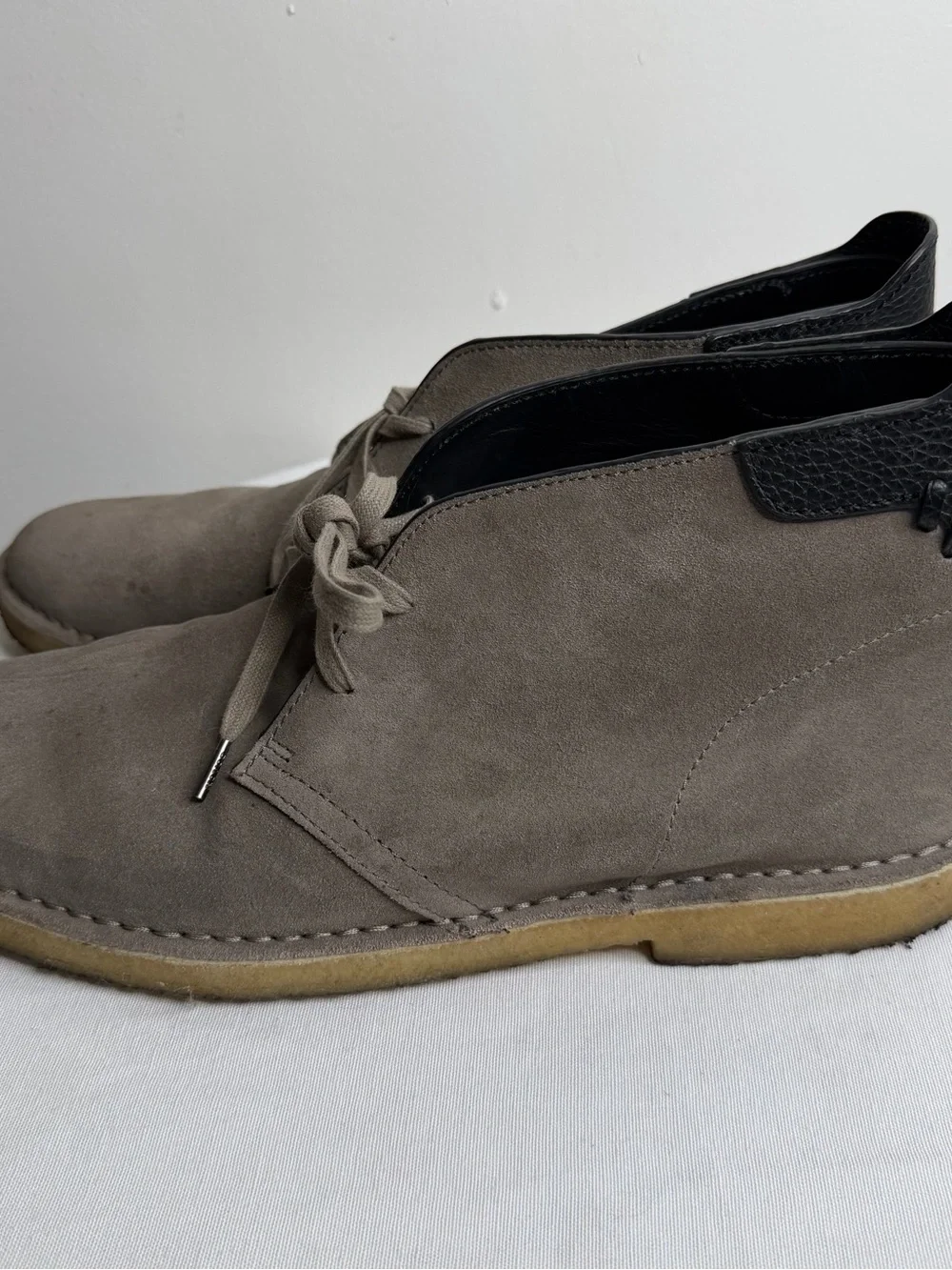 Coach Taupe Suede Chukka Boots with Black Heel Detail